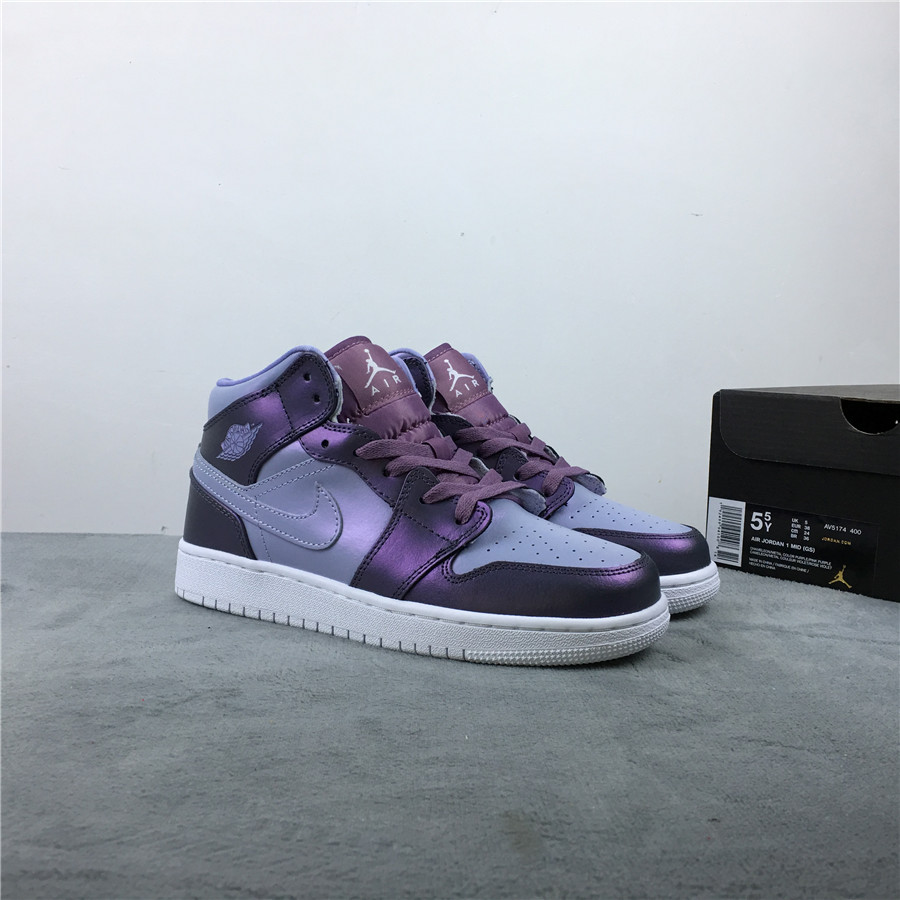 Air Jordan 1 Mid GS Purple Silver Shoes - Click Image to Close